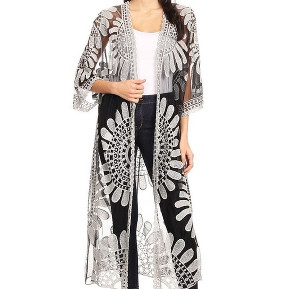Sarah Two Tone Sheer Kimono with Embroidery